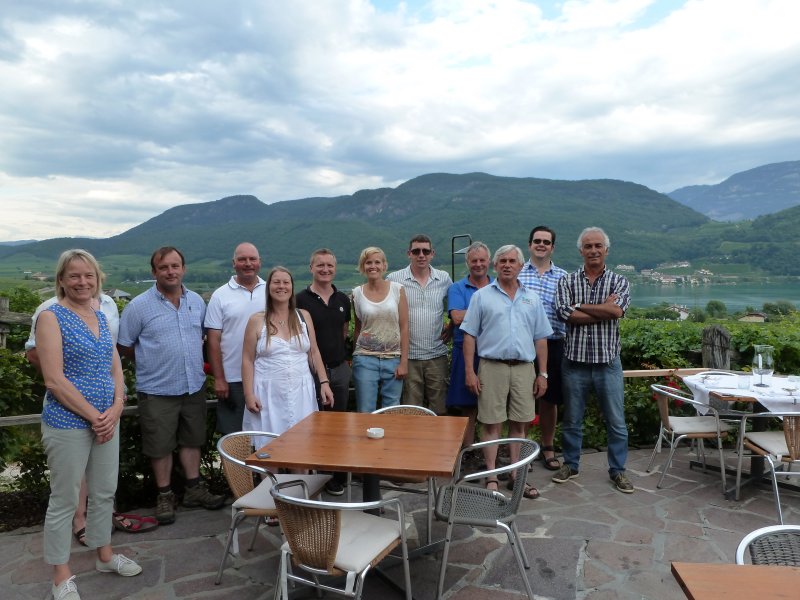 Our touring party pose with Lake Caldaro in the background.