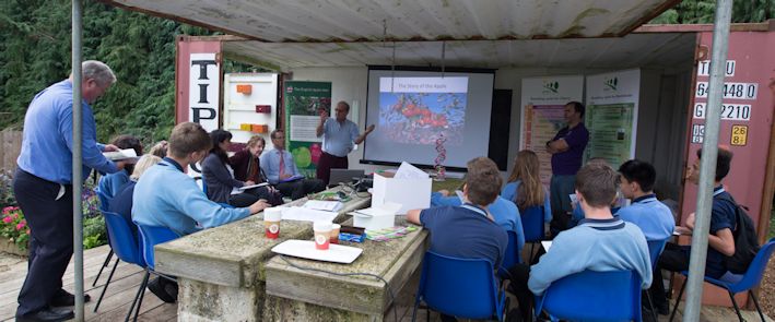 The English Apple Man talks to a local School